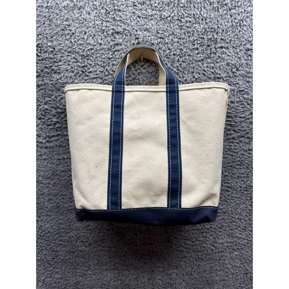 Vintage L.L.Bean 80's Boat & Tote Two-Tone Canvas Tote Bag Navy Blue White - Picture 2 of 11